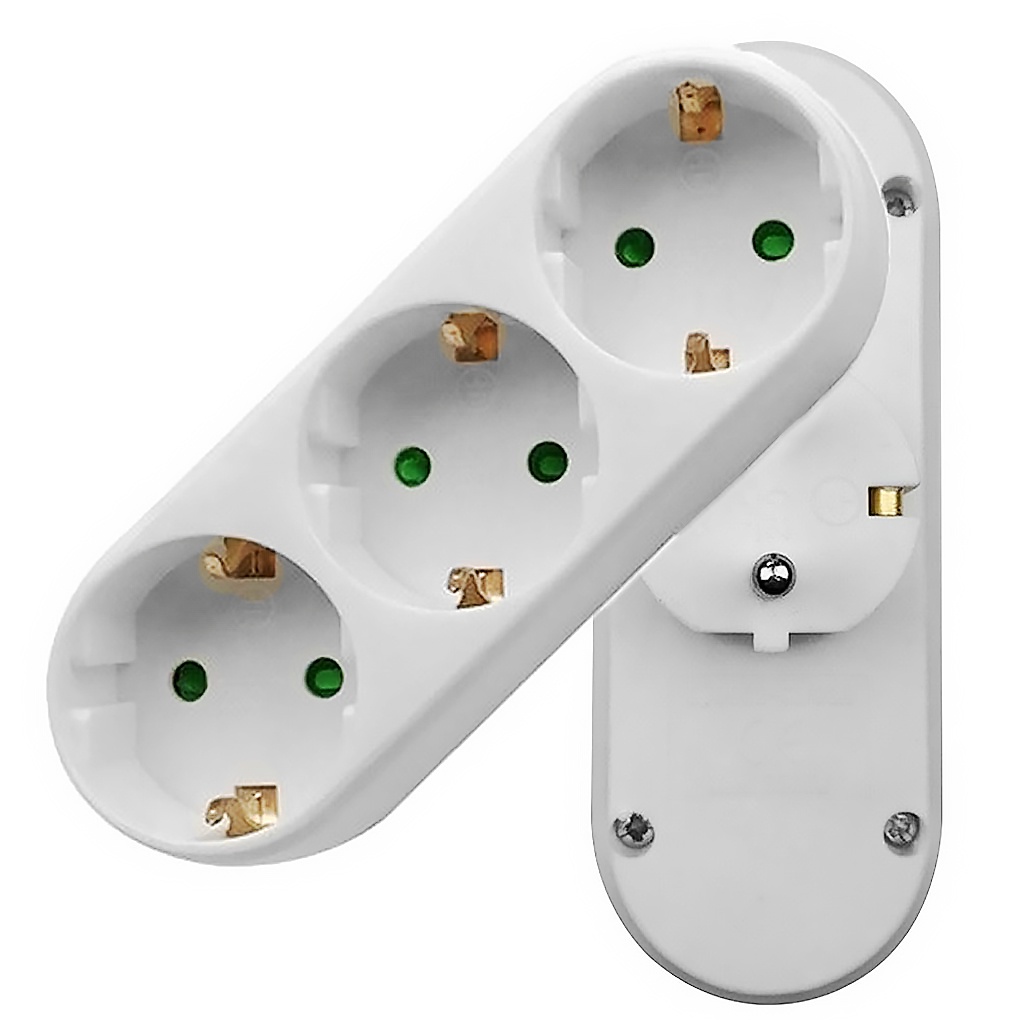 Runbu-EU Standard Three-pole Power Convert Plug Wall Socket 16A 250V 3way Outlet Triple German Standard Adapter