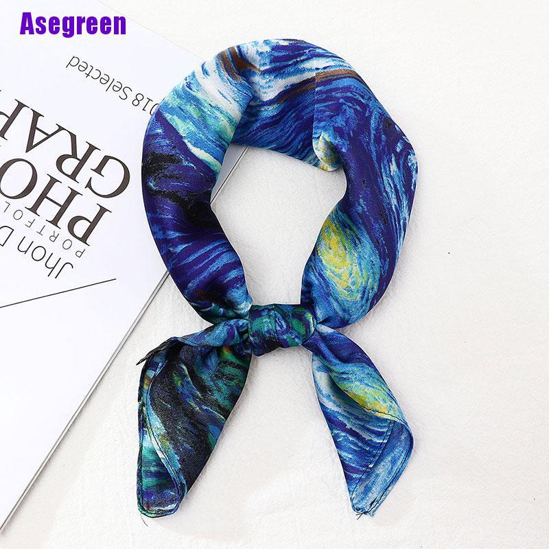 Khăn Choàng Lụa Hình Vuông In Họa Tiết Tranh Van Gogh Thời Trang