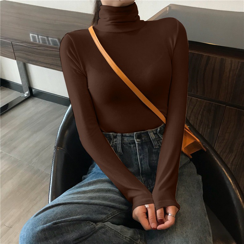 Áo Thun Nữ Dài Tay Cổ Cao Trơn Màu