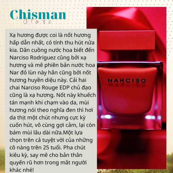 Nước hoa nữ hương phấn Narciso Rouge EDP 90ml- Mùi hương Narciso ngọt ngào cuốn hút- Chisman.
