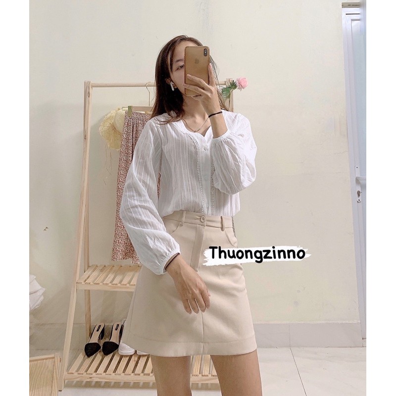 [Ảnh thật/Video]🍑 Áo sơ mi cổ tim hàng Quảng Châu áo sơ mi nữ cổ V hạt gạo