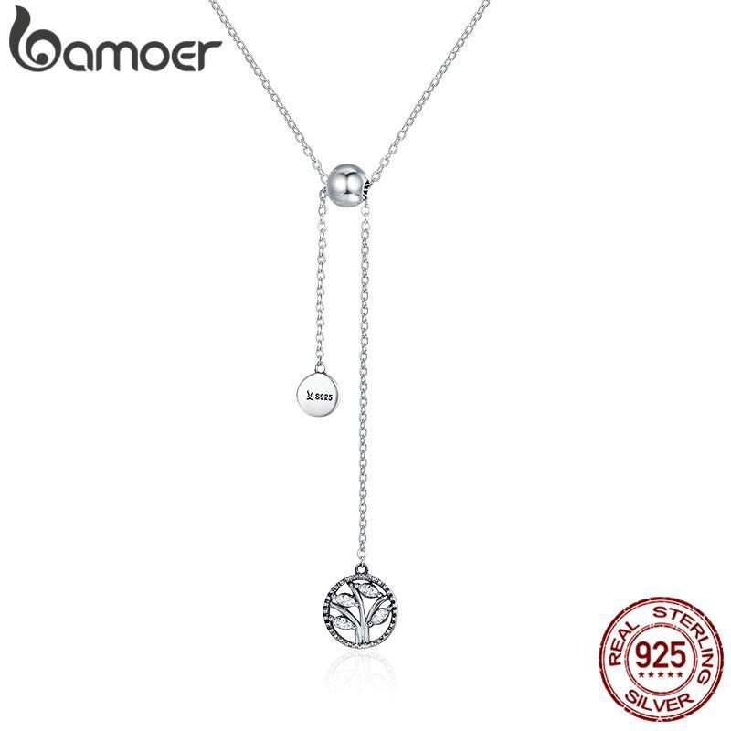 Dây chuyền đeo cổ Bamoer mặt họa tiết hình cây bằng bạc 925 đính đá zircon