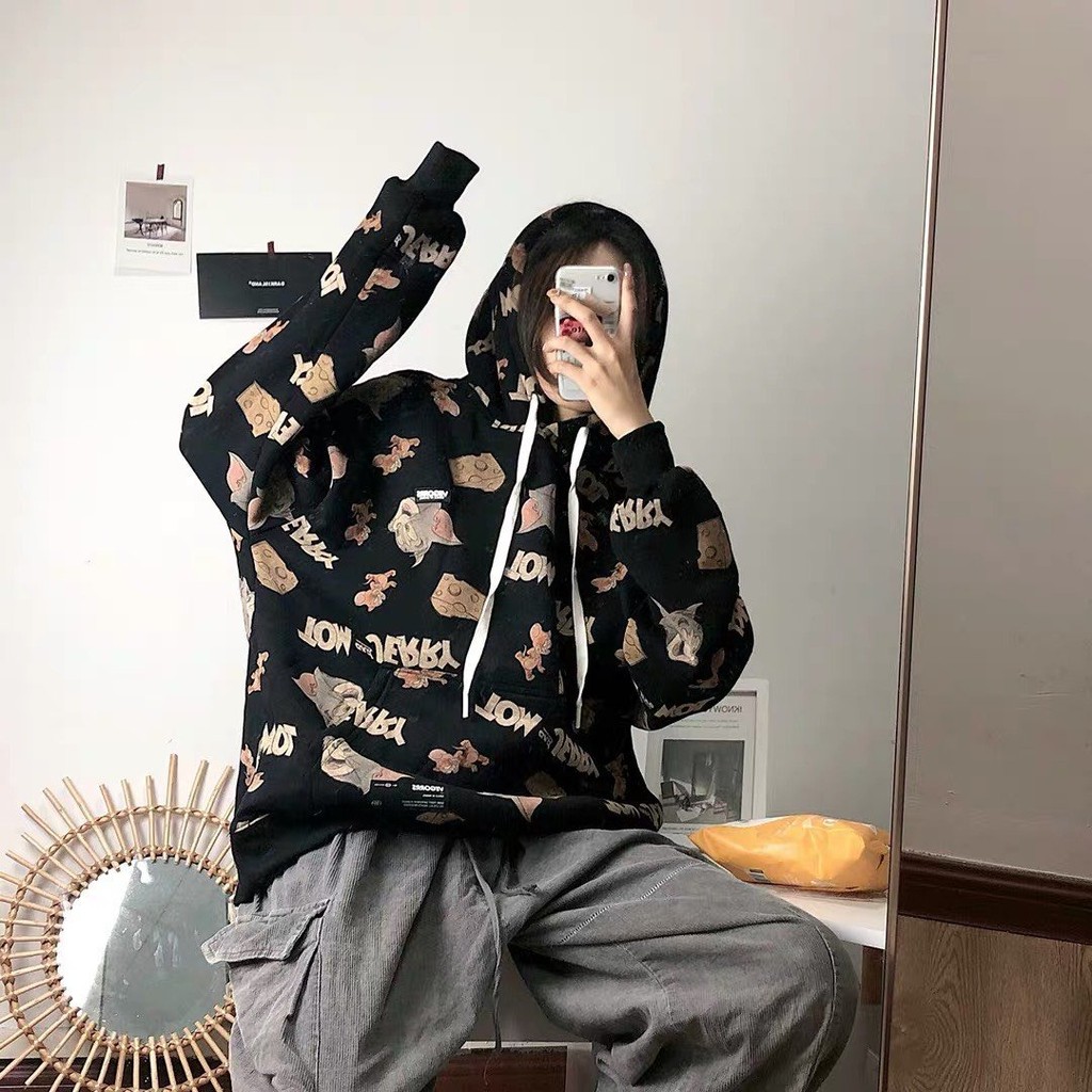 Áo hoodie ulzzang nam nữ unisex form rộng họa tiết Tom&Jerry phong cách Hàn Quốc