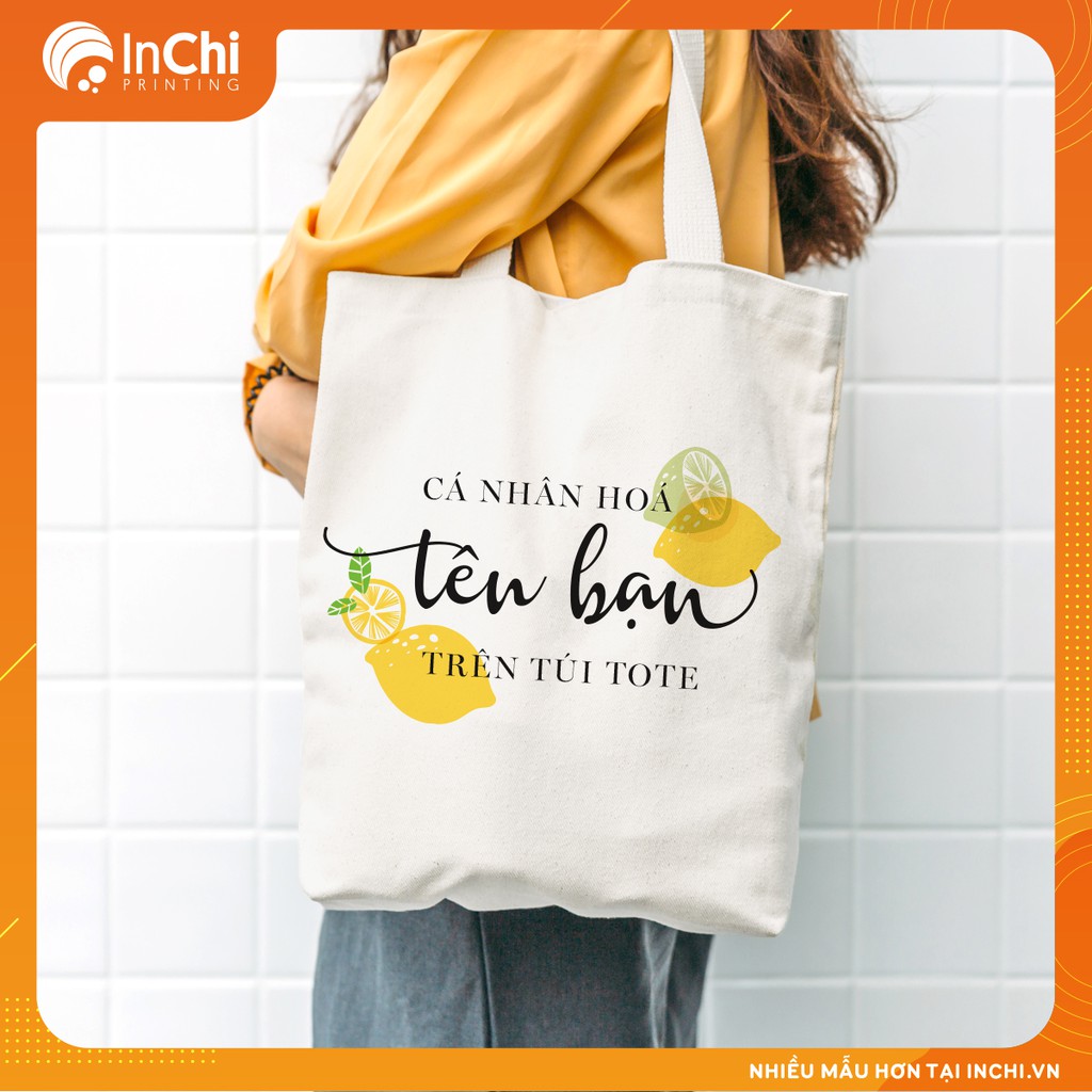 TÚI TOTE IN TÊN VÀ KHUNG HOA QUẢ THEO YÊU CẦU PHONG CÁCH VINTAGE XINH XẮN CÓ KHÓA KÉO TÚI CON VẢI CANVAS CHẤT LƯỢNG