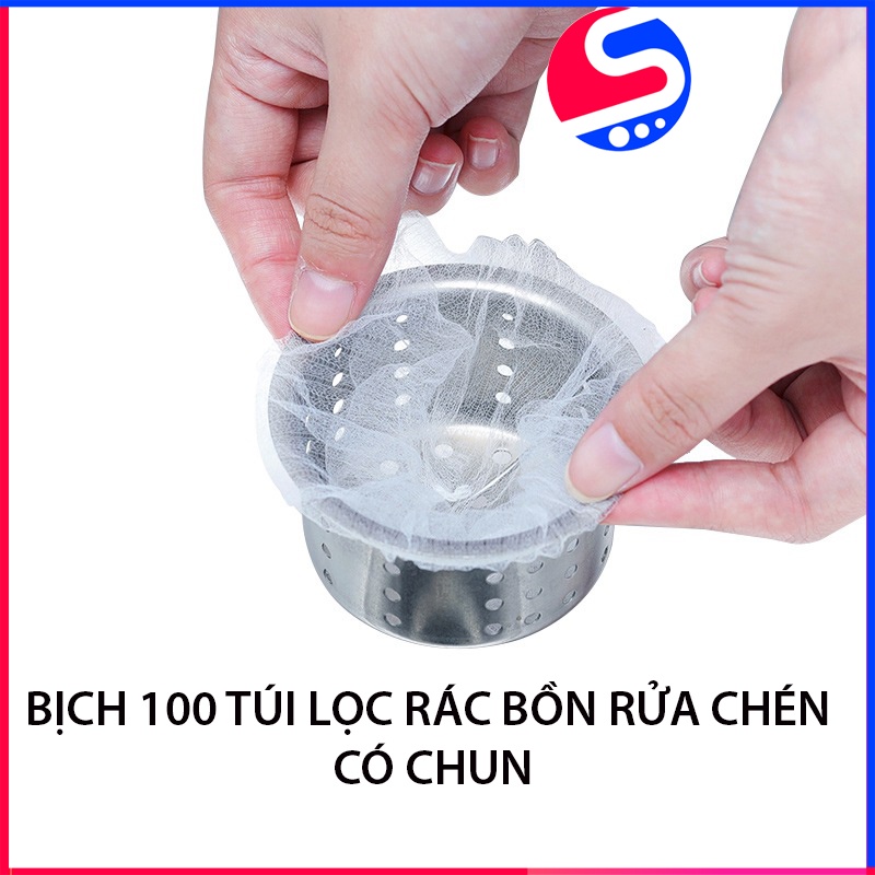 Combo 100 Túi Lọc Rác Bồn Rửa Chén Thông Minh GOLDSEE miệng có chun làm bằng sợi đay hữu cơ tự hủy sinh học