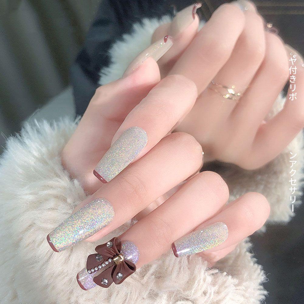 QQMALL Phụ Kiện Trang Trí Móng Tay Hình Nơ Bằng Hợp Kim Đính Đá Lấp Lánh DIY