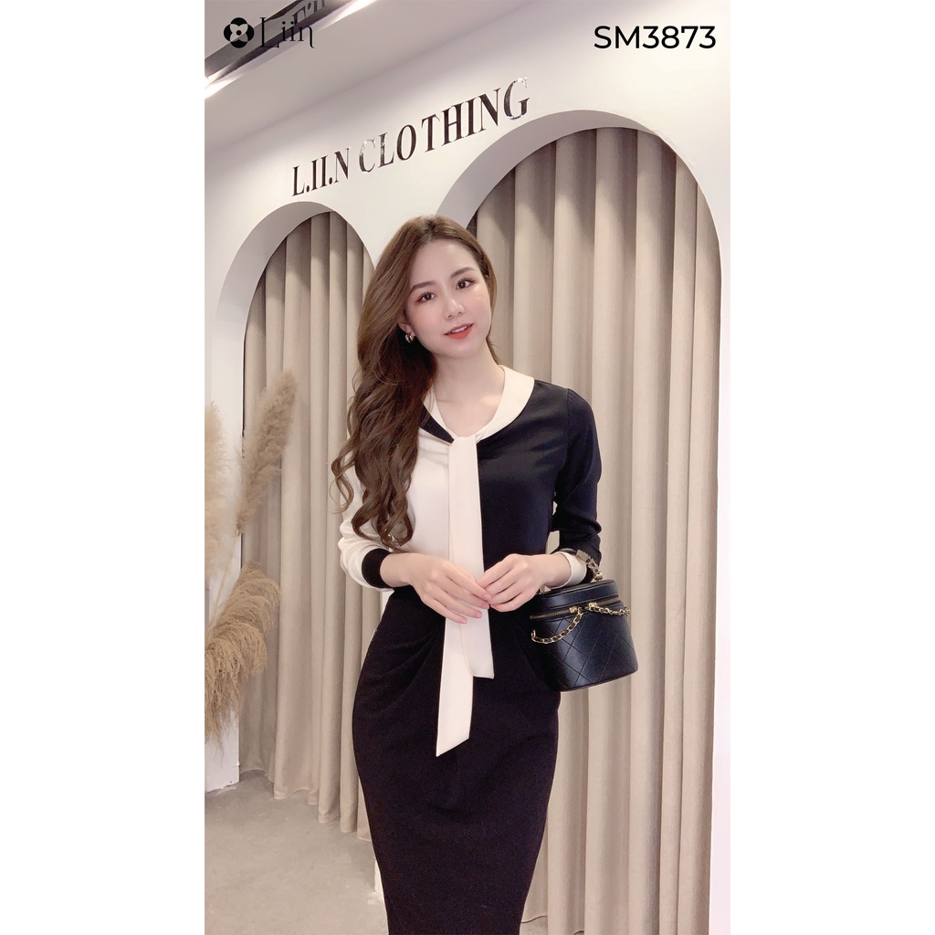 Áo sơ mi nữ dài tay chất vải Lụa Đen Phối Be cách điệu sang chảnh Liin Clothing SM3873 | BigBuy360 - bigbuy360.vn