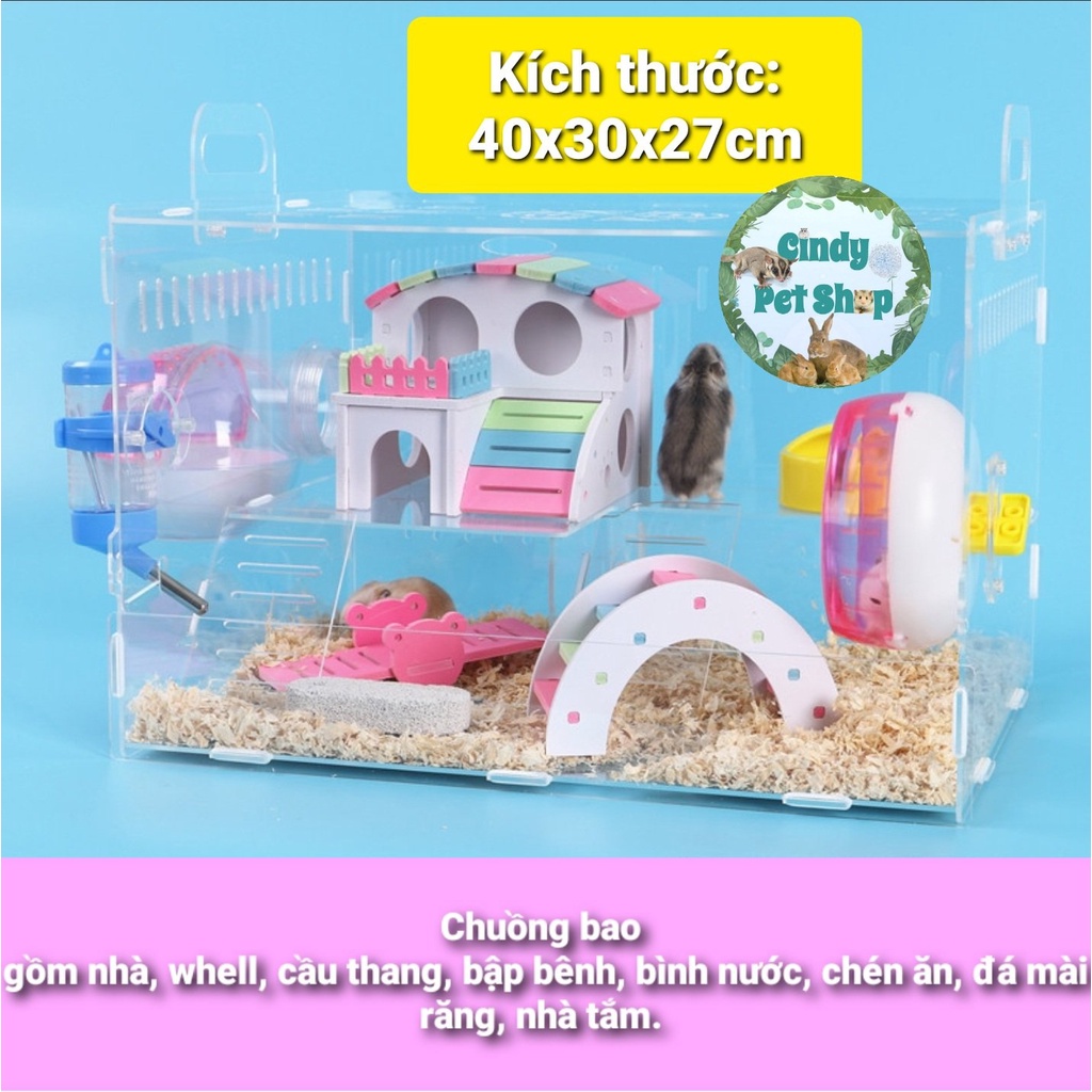 Chuồng/Lồng mica trong suốt full phụ kiện cho Hamster