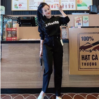 Bộ nỉ bông rec bộ nỉ nữ hoodie mũ thu đông dbnu36