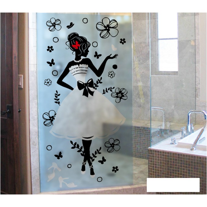 Decal Dán Kính Cao Cấp - Cô Gái Đầm Trắng ( 60x116cm )
