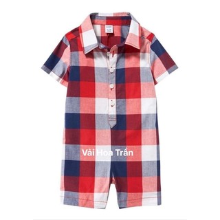 Vải thô kẻ đỏ đen Old navy