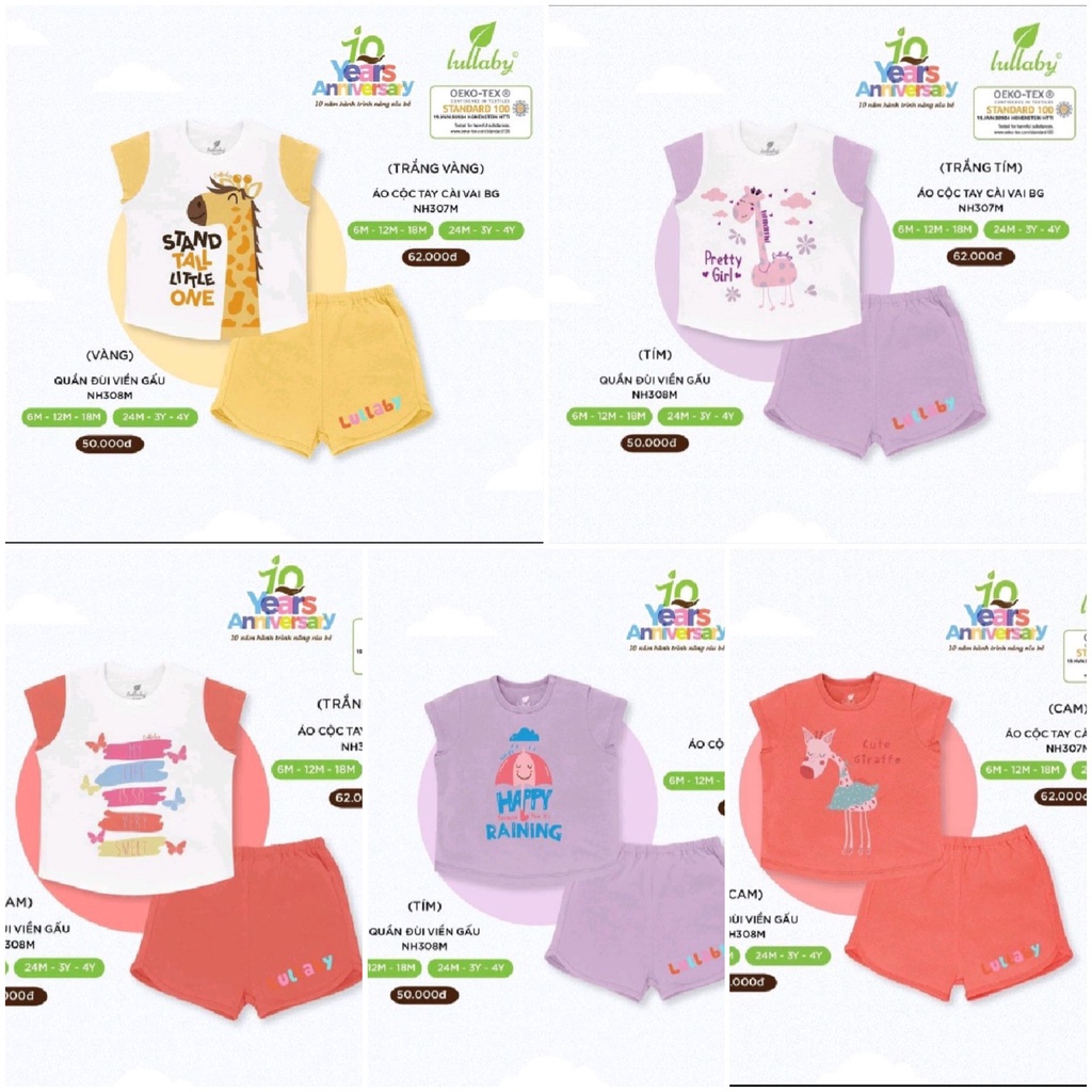 LULLABY - Bộ Cộc Tay Cài Vai Cotton Đi Học Đi Chơi Cho Bé Gái NH307M