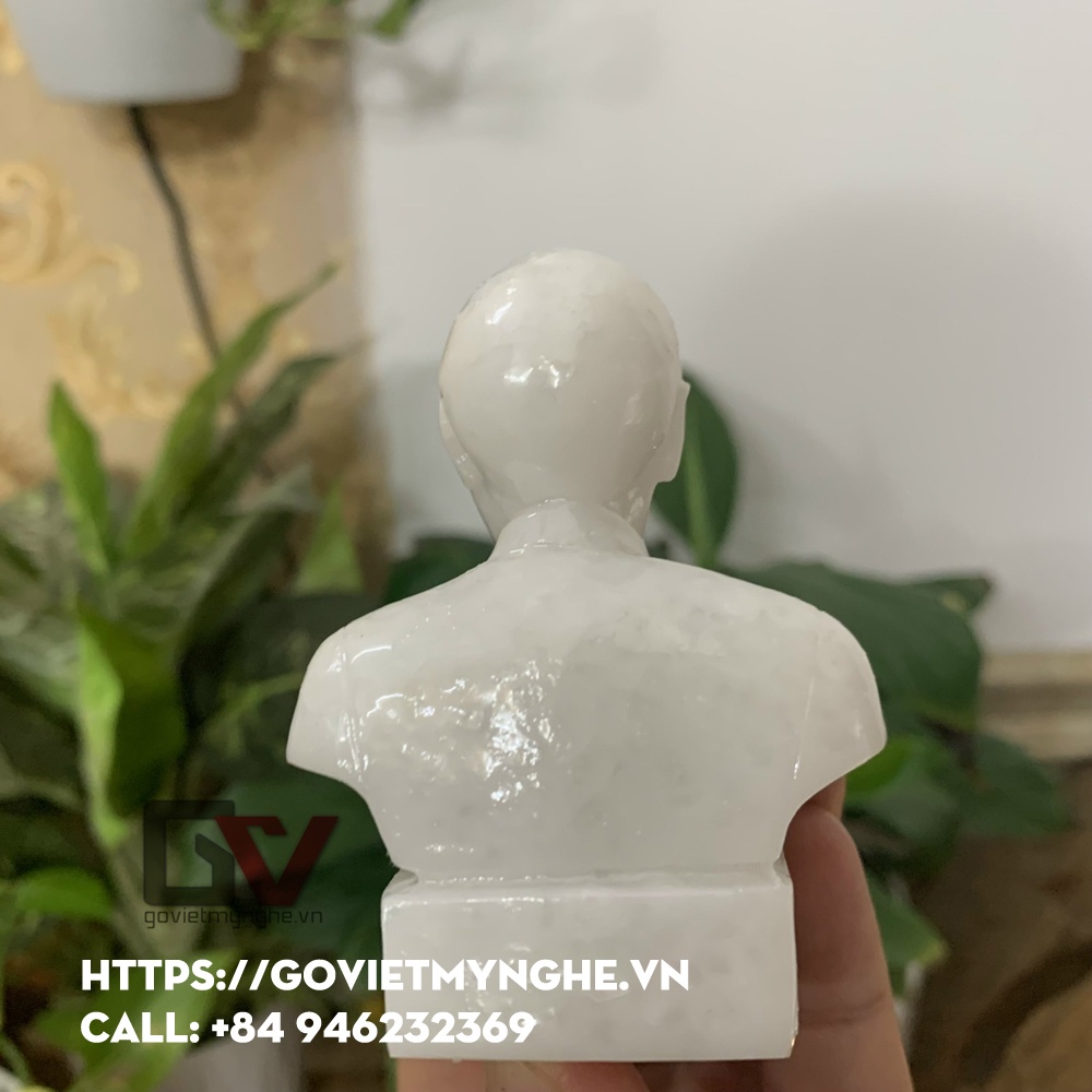 Tượng đá chân dung bán thân Bác Hồ Chủ Tịch Hồ Chí Minh - Chiều cao 8cm - Cỡ mini - Màu trắng đá non nước