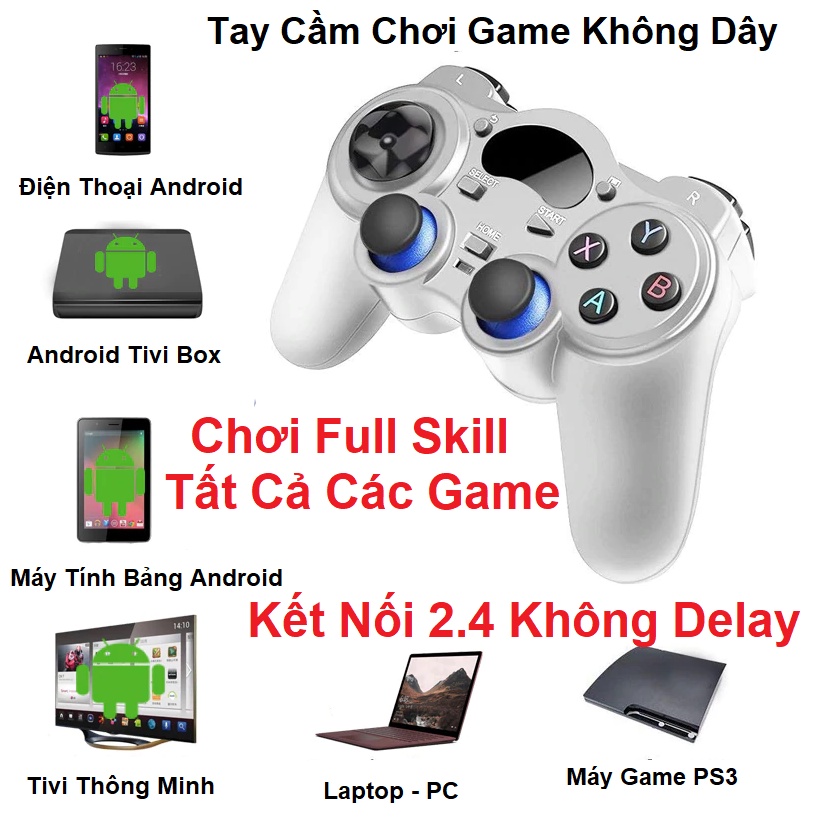 Tay Cầm Chơi Game Trên Điện Thoại - Máy Tính - Tivi Box - PS - Không Dây 2.4 - Đầy Đủ Phụ Kiện Kết Nối - Tặng Kèm Kẹp ĐT