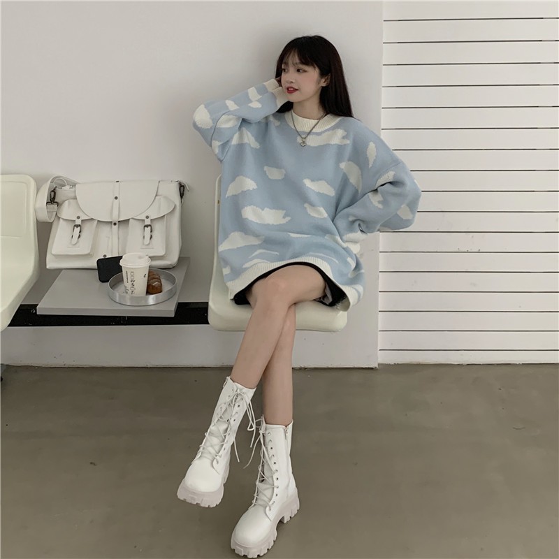 Áo Sweater Chui Đầu In Hình Đám Mây Kiểu Hàn Quốc Dễ Thương Cho Nữ | BigBuy360 - bigbuy360.vn