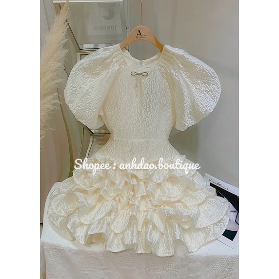 Váy Đầm Tay Phồng Xoè Bèo Tầng Tiểu Thư Dự Tiệc Chất Gấm Cao Cấp V199 Size S M L AĐ BOUTIQUE