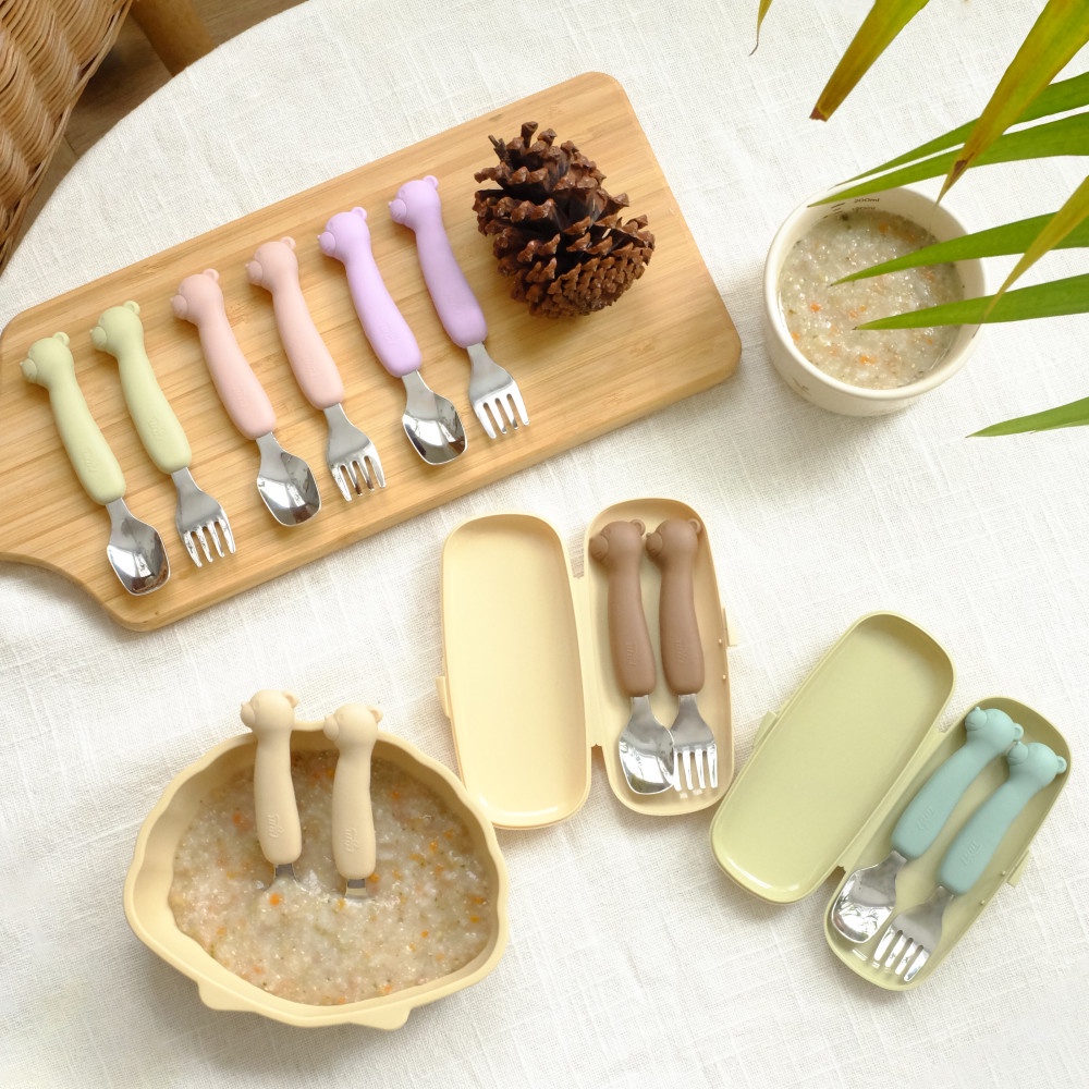 Set Thìa Dĩa Silicone SPOON & FORK Chính Hãng TGM Hàn Quốc Cực Đáng Yêu Cho Bé Tập Ăn Dặm