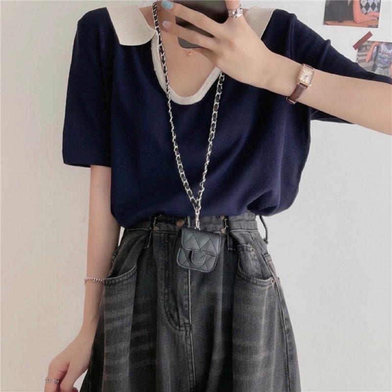 Áo dệt kim ngắn tay cổ V thời trang mùa hè Hàn Quốc đáng yêu cho nữ