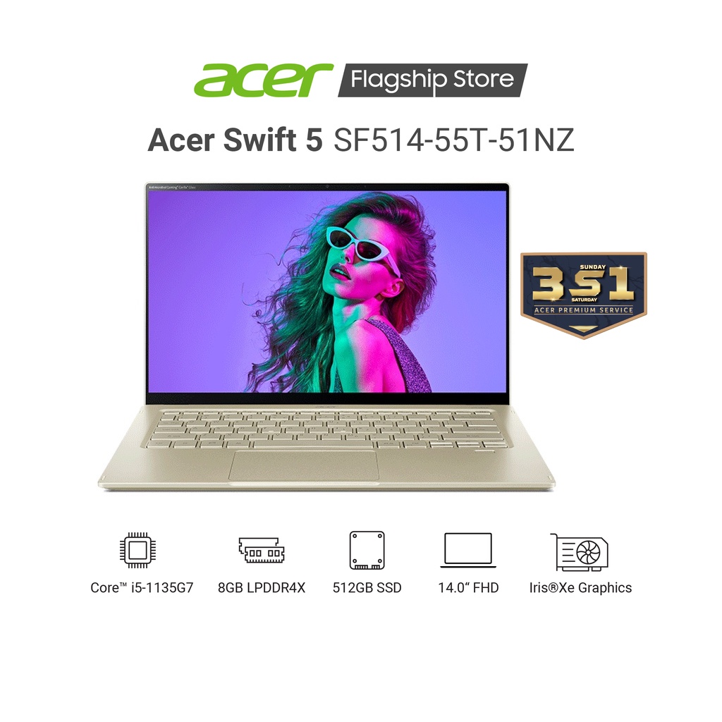 [ELBAU7 giảm 7% tối đa 1TR] Laptop Acer Swift 5 SF514-55T-51NZ Core i5 1135G7 8GB RAM 512GB SSD 14 inch Win 10