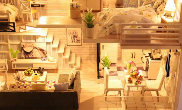 Kèm Mica và keo dán - Mô hình nhà gỗ búp bê Dollhouse DIY - M021A Simple