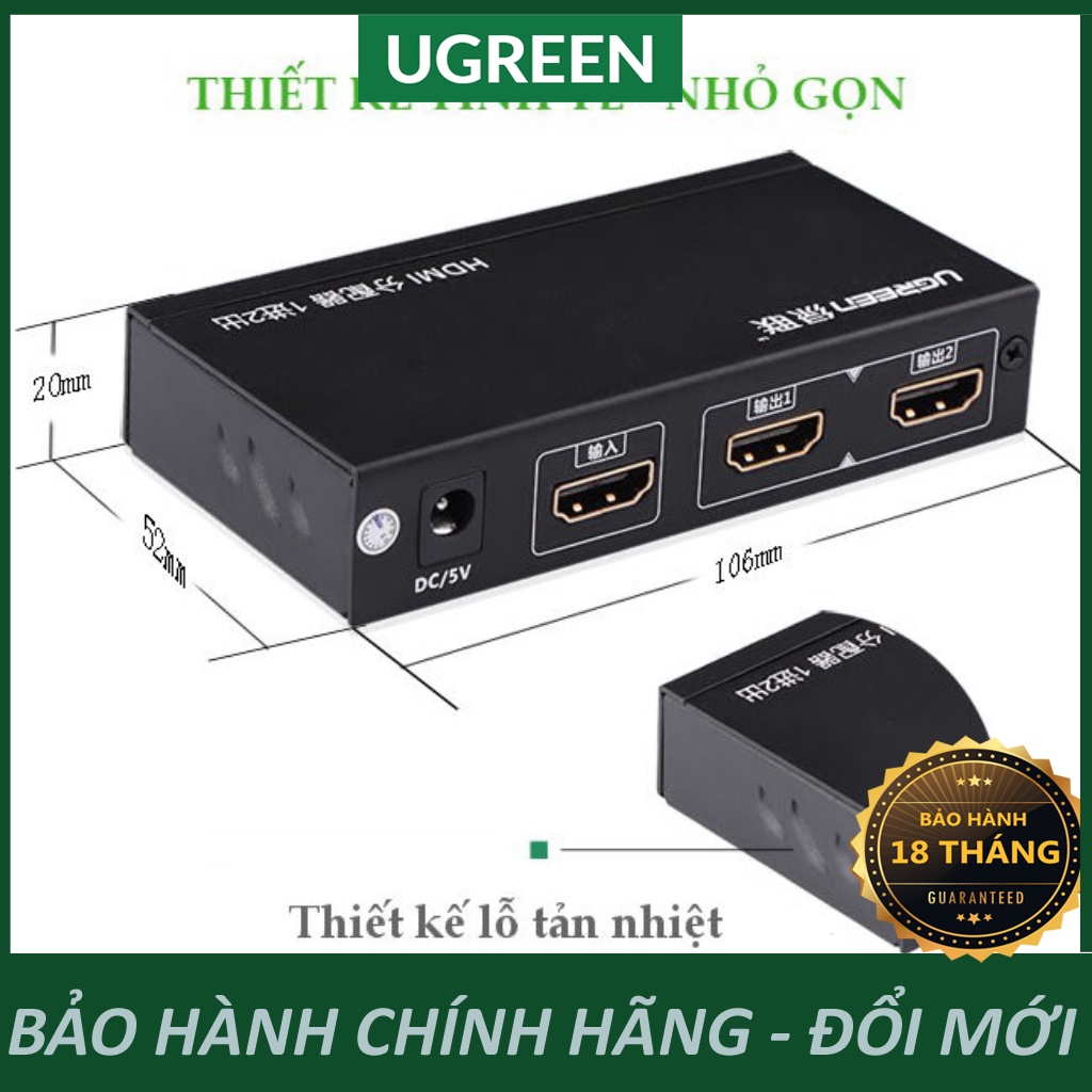 Bộ Chia 1 HDMI Ra 2 HDMI Hỗ Trợ Nối Dài Cáp HDMI Chính Hãng UGREEN 40201