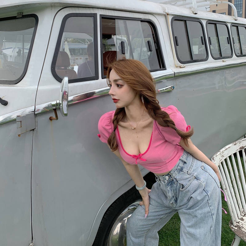 Áo Thun Tay Ngắn Phối Nơ Thiết Kế Dễ Thương Dễ Phối Đồ Thời Trang Mùa Hè Cho Nữ