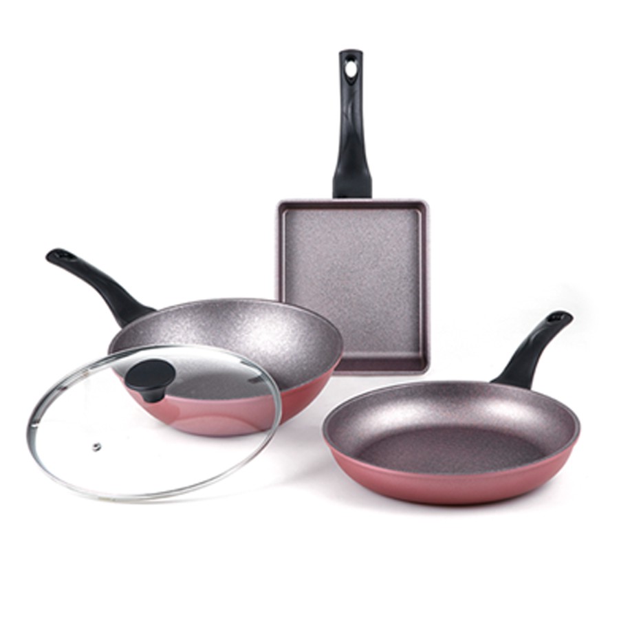 Set 3 chảo đá ( 28 cm  tròn cạn - 28 cm tròn sâu-  23 cm )vuông )chống dính Ecoramic siêu bền