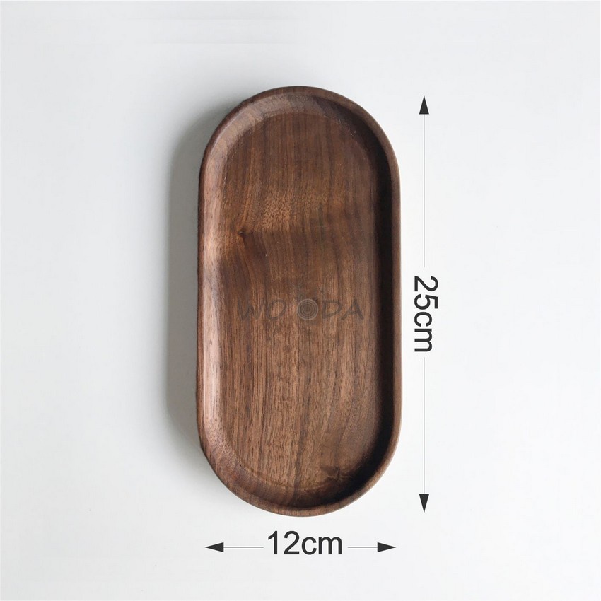 Khay gỗ óc chó (walnut) nguyên khối cao cấp hình oval, khay đựng thực phẩm, khay trà