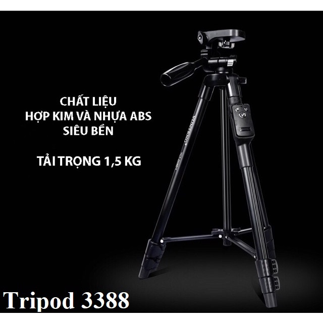 Chân máy ảnh, tripod Weifeng WT-3388 cao cấp, siêu chắc và tặng kèm kẹp điện thoại và remod xịn ( SIÊU BỀN )