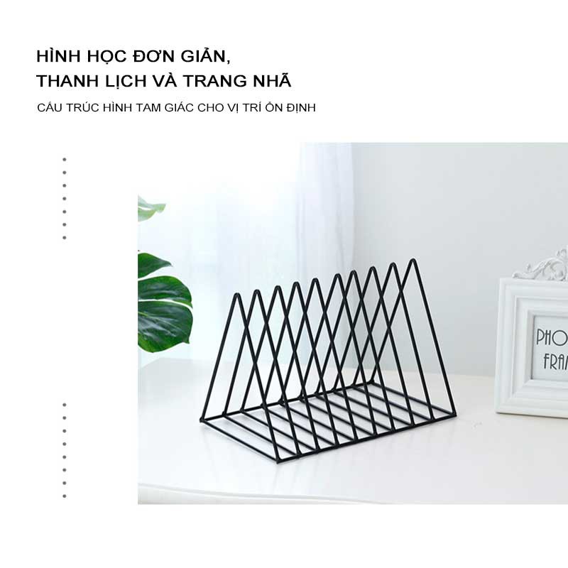 W&G Kệ sách hình tam giác vàng bằng sắt rèn sáng tạo giá sách để bàn văn phòng tạp chí giá lưu trữ báo