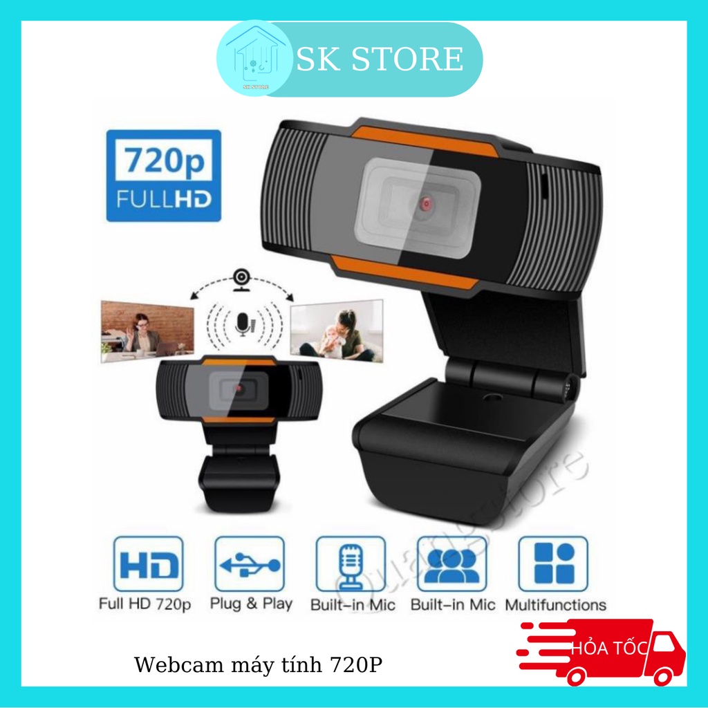 Camera máy tính để bàn có Mic giá rẻ Full HD 720P dùng cho máy tính cây, Laptop học Online, Livestream kết nối USB