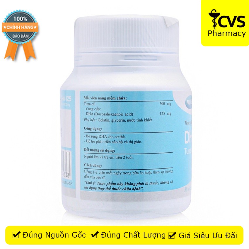 Viên dầu cá ngừ DHA-125 (30 viên) tinh khiết  - Hỗ trợ phát triển não bộ và thị giác - cvspharmacy