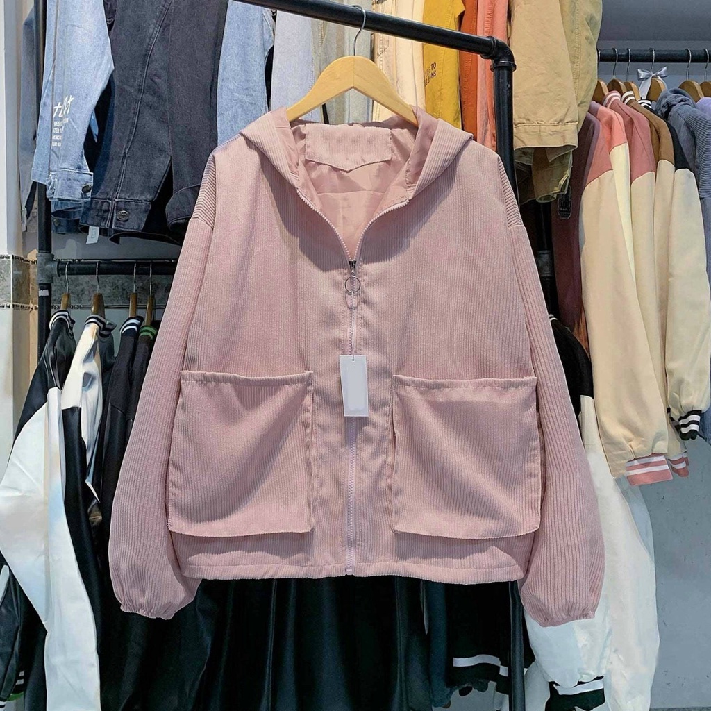 Áo khoác chống nắng nhung tăm gân nữ form rộng đẹp ulzzang