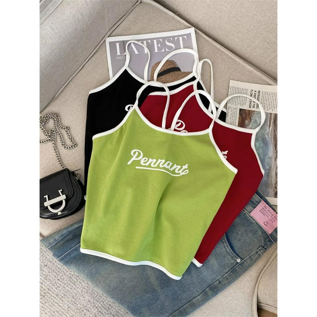 Áo Lửng Nhỏ Hai Dây Dáng Ôm Eo Cao Thời Trang Mùa Hè Cho Nữ Áo Thun Tay Ngắn Màu Trơn Kiểu Dáng Độc Đáo