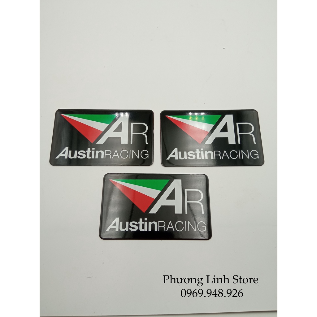 Decal dán pô xe máy, tem nhôm dán pô Austin Racing vuông nền đen