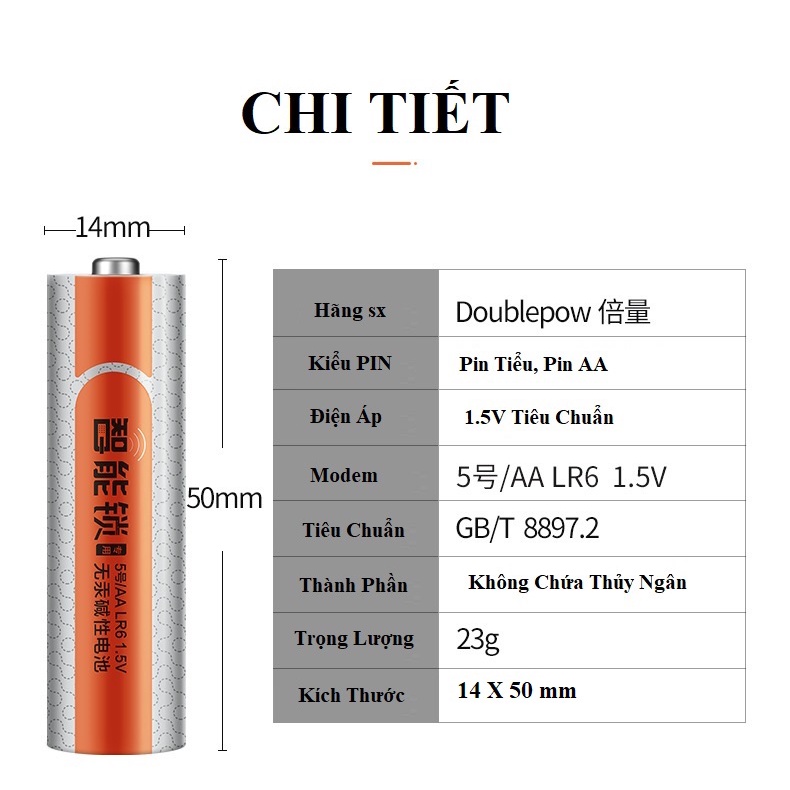 Vỉ 04 Viên Pin Tiểu, Pin AA 1.5V, Pin Khô Doublepow - Số Lượng Tính Theo Vỉ (Mỗi Vỉ Là 4 Viên Pin) (Màu Cam Đậm)
