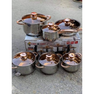 Bộ nồi inox nắp vàng.