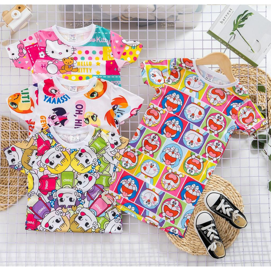 Váy bé gái in hình 3D tay ngắn vải thun hiệu MIMYKID, đồ trẻ em - LMSP-V01H2