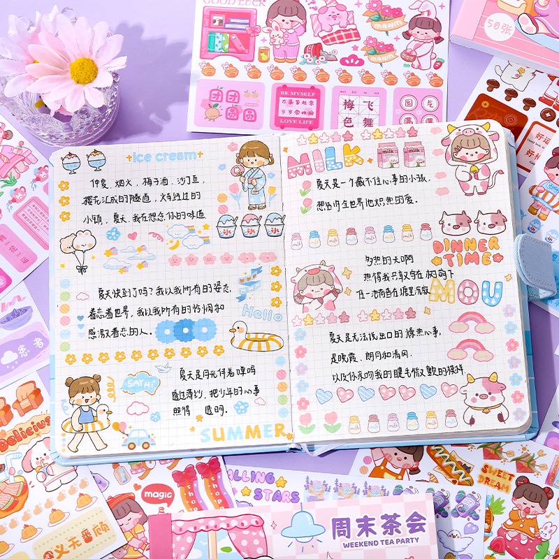 Set 50 Miếng Dán Dễ Thương Dùng Trang Trí Sổ Tay/ Nhật Ký