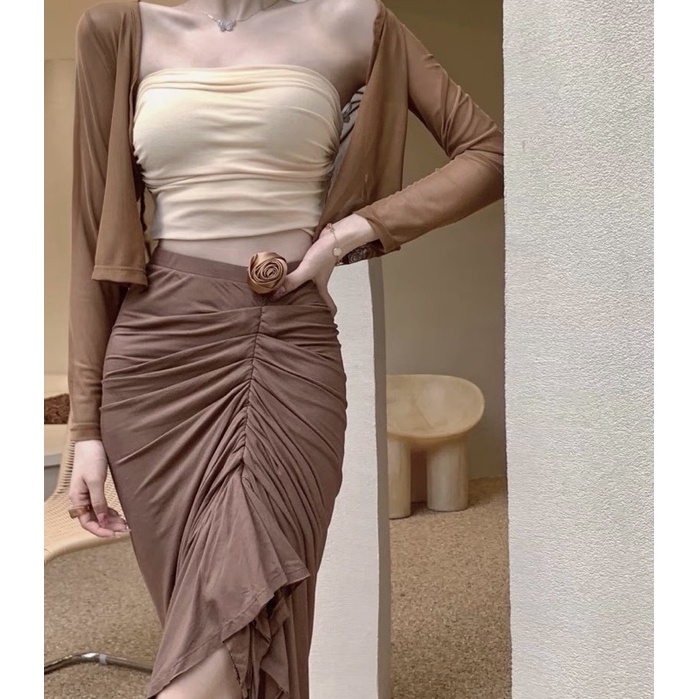 Set áo croptop+chân váy ôm dài Ulzzang