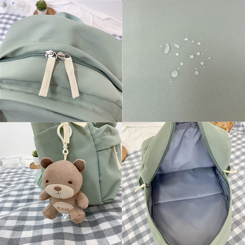 Balo đi học/du lịch chất liệu nylon chống thấm nước có khóa kéo màu kẹo dễ thương cho nữ