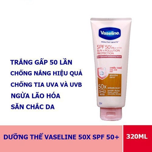 Sữa Dưỡng Thể Trắng Da Vaseline 50x SPF 50+ Thái Lan 320 ML | BigBuy360 - bigbuy360.vn