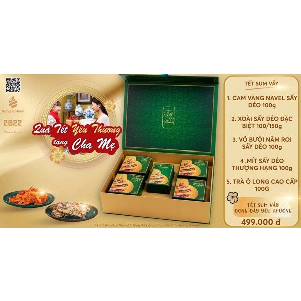 Hộp quà Tết Sum Vầy Nonglamfood cao cấp gồm hoa quả sấy và trà ô long tặng gia đình, cơ quan. | BigBuy360 - bigbuy360.vn