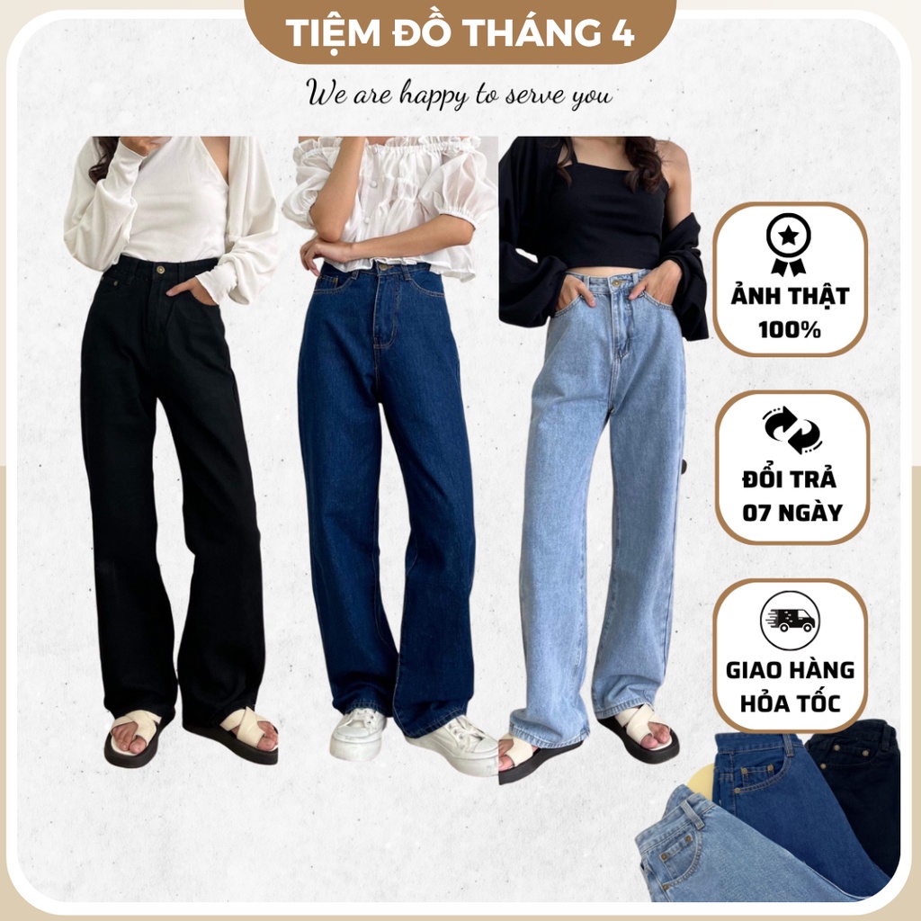 Quần Jean Ống Rộng Nữ TIỆM ĐỒ THÁNG 4 Vải Jean Lưng Cao Dáng Suông Form Siêu Hack Dáng Dễ Phối Đồ HIGH CULOTE HN010