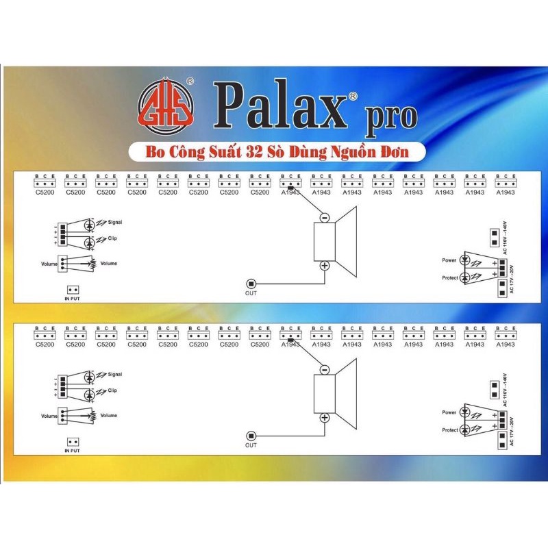 Mạch công suất nguồn đơn 120v-140v 24 32 56 sò