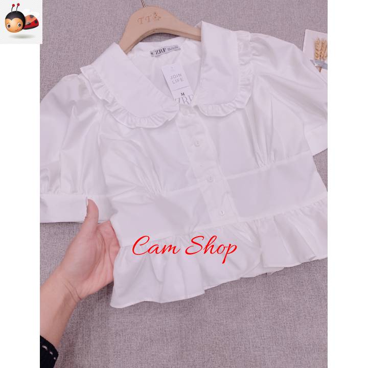 Áo sơ mi trắng nữ cổ bèo bo eo tay bồng nhẹ tiểu thư phong cách Hàn Quốc áo sơ mi nữ đẹp Cam Shop SM02 | BigBuy360 - bigbuy360.vn