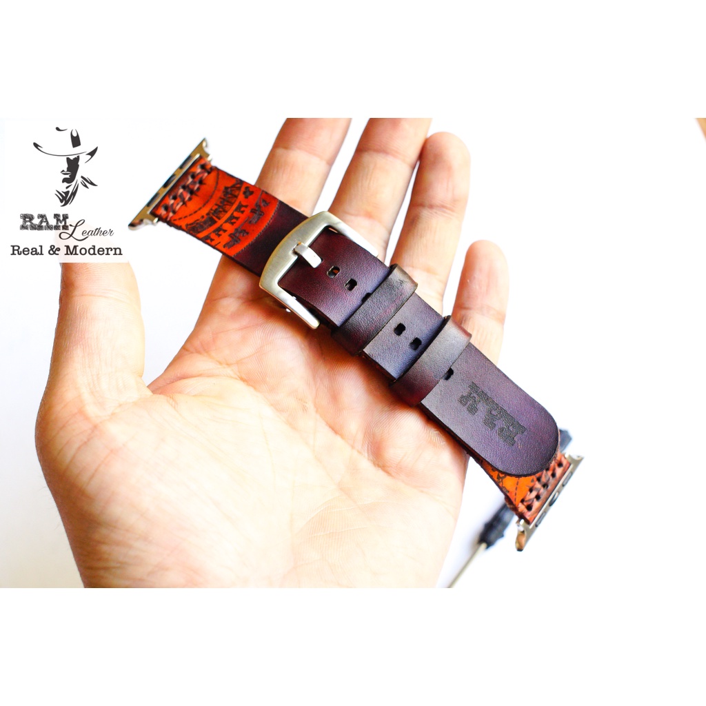 Dây đồng hồ Apple Watch , Iwatch Da Bò Veg Ý Đỏ Gỗ Mahogany RAM Leather Bền Đẹp