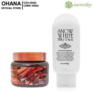 Combo Tẩy Tế Bào Chết Exclusive Cosmetics Quế Hồi, Cà Phê 380g & Kem Tắm Trắng Secret Key Snow White Milky Pack 200g