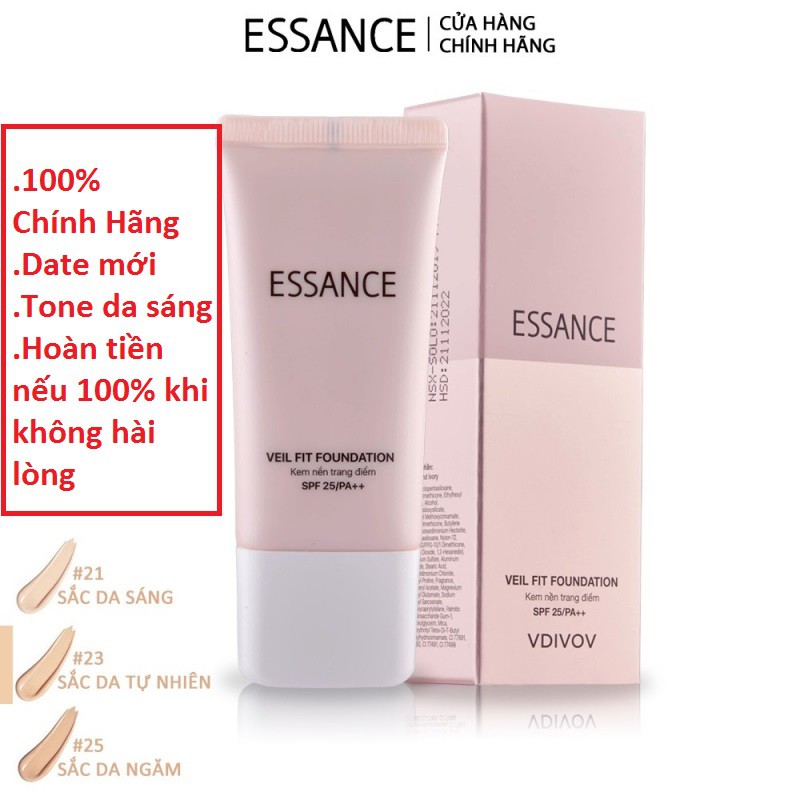 Kem Nền Số 21 Tông Da Sáng Essance Vdivov Veil Fit Foundation 30ml Sand Ivory Chính Hãng Che Khuyết Điểm 100%