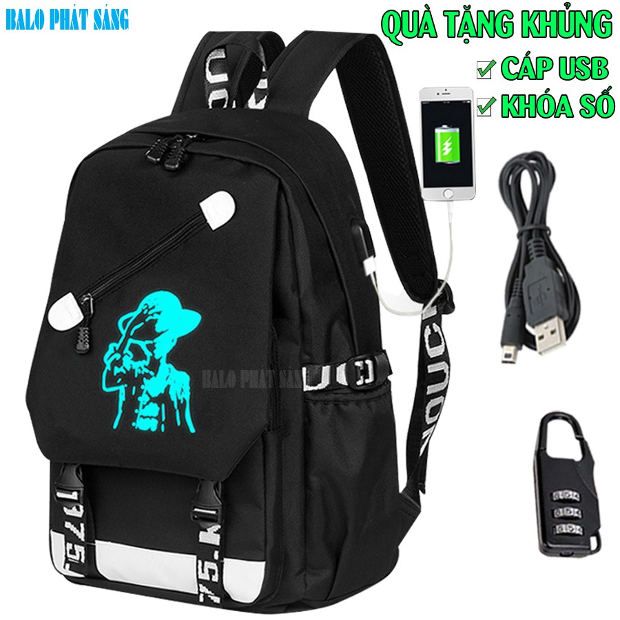 Balo nam nữ đi học thời trang phát sáng Luffy phong cách - TẶNG cáp sạc USB + Khóa số xịn - Cặp đi học HOT nhất 2021